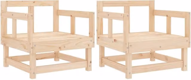 Set di 2 sedie da giardino in legno di pino massello beige con braccioli per esterno e terrazza