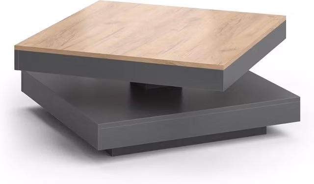 Tavolino da caffè Elias Vicco Antracite e Beige con piano rotante L/P: 70 x 70 cm, H: 34 cm