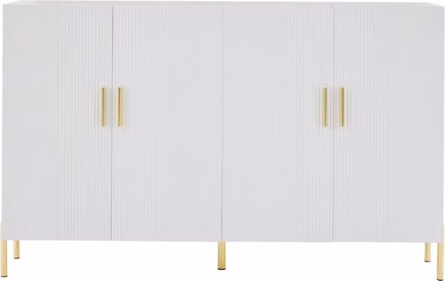 Armadio multiuso bianco opaco con dettagli oro, 4 ante, 160x35x100 cm