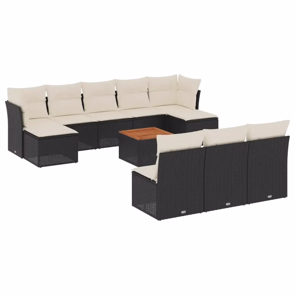 vidaXL Set Divani da Giardino 11 pz in Polyrattan Nero con Cuscini e Tavolino da Esterno a Forma di L – 2