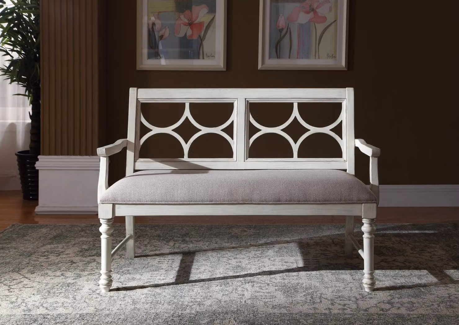 Hocker Bank Original Textil Echte Handarbeit Massiv Holz Bänke Möbel Sitzbänke