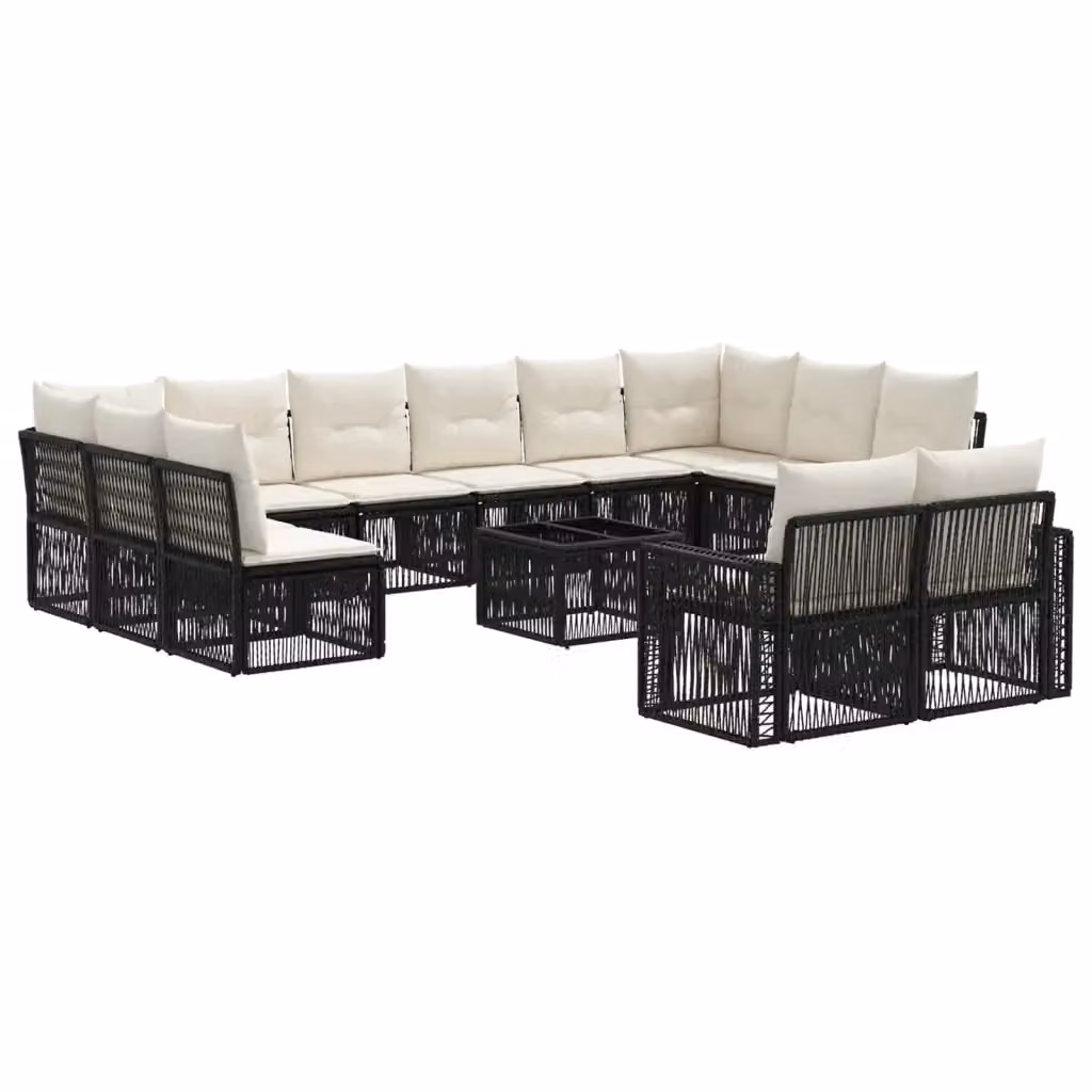 Set Divano da Giardino a Forma a U vidaXL in Polyrattan con Cuscini, Nero e Bianco – 2