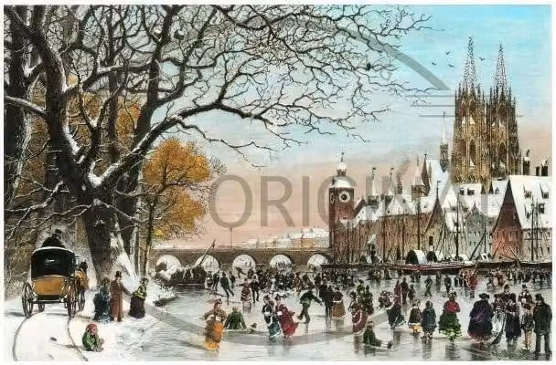 Calendario dell'Avvento con motivo raffigurante la città di Ratisbona, 38x26 cm, illustrato
