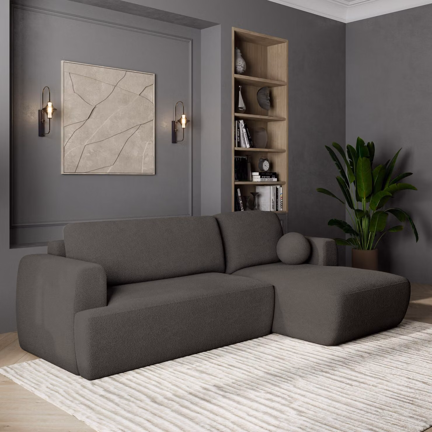 Divano angolare SENTI N R-S di Masseno con funzione letto a L, divano con box letto, divano da salotto, divano, divano, divano letto, set di divani - grigio, ORA O MAI PIÙ 92