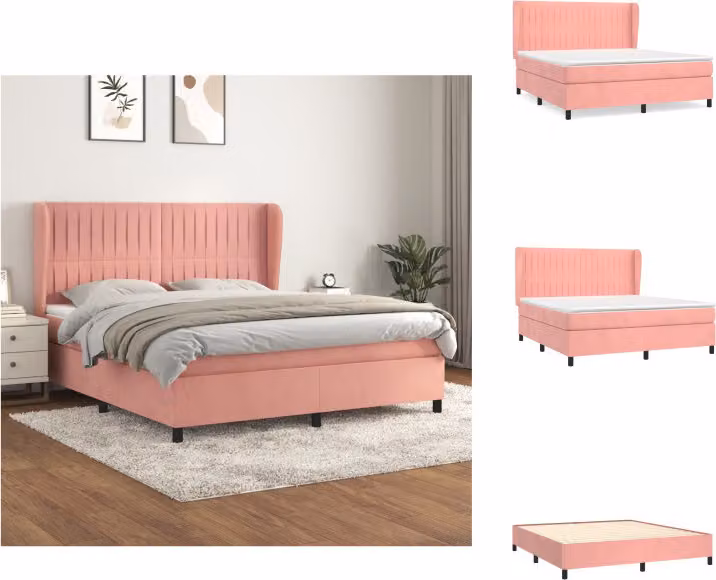 vidaXL Letto a molle con materasso rosa 180x200 cm in velluto - Letti e strutture letto