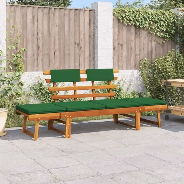 Panca da giardino vidaXL in legno di acacia oliato con cuscini verdi L: 190 cm – 1