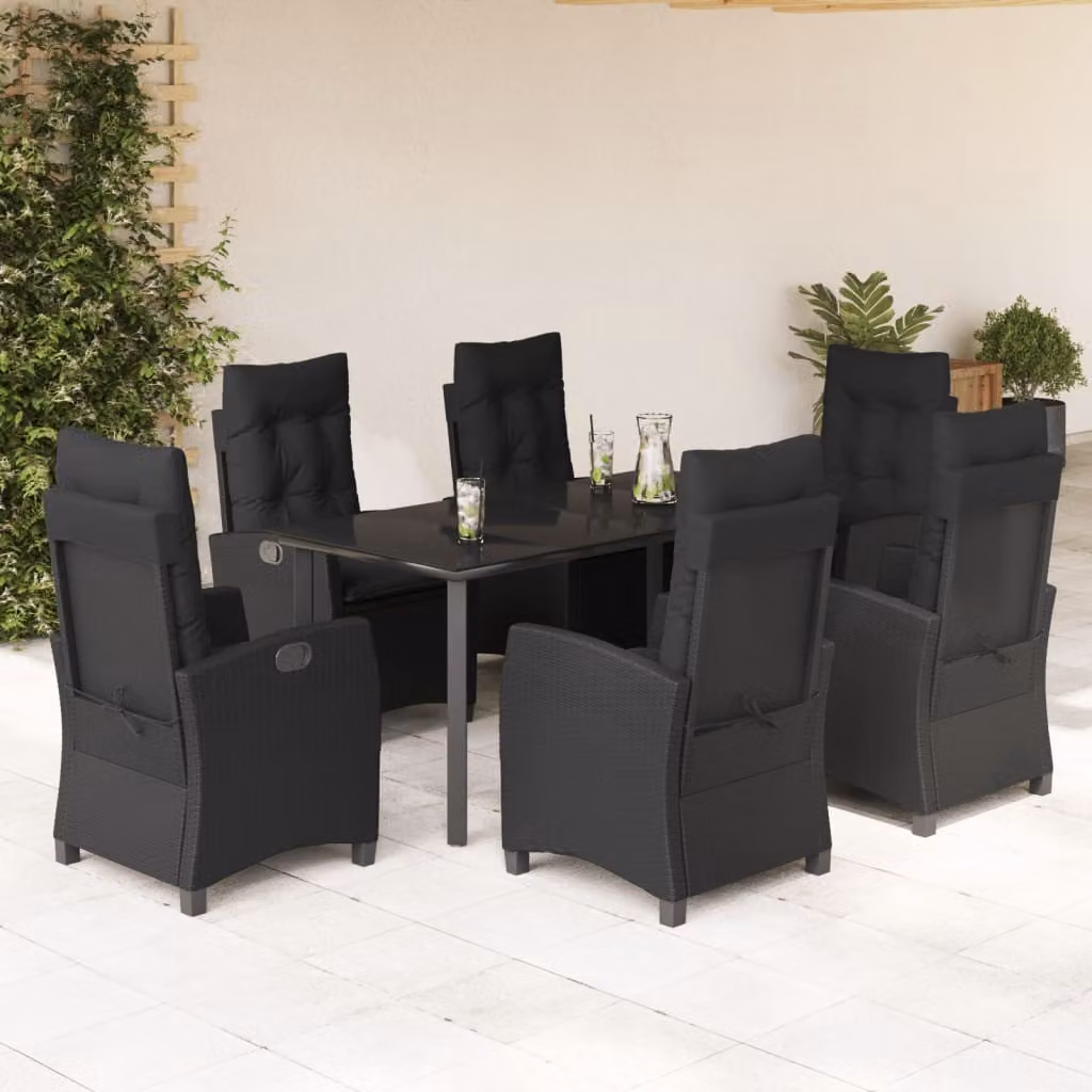 Maison Exclusive - Set da Pranzo da Giardino 7 pz Nero con Cuscini in Polyrattan