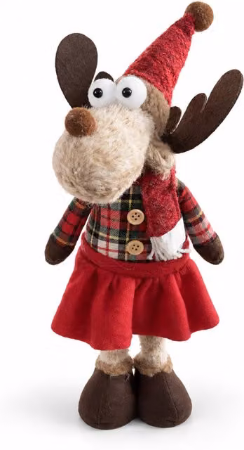 Renna Natalizia Decorativa Saint Joy in Tessuto Rosso con Motivo Checked per Tavolo