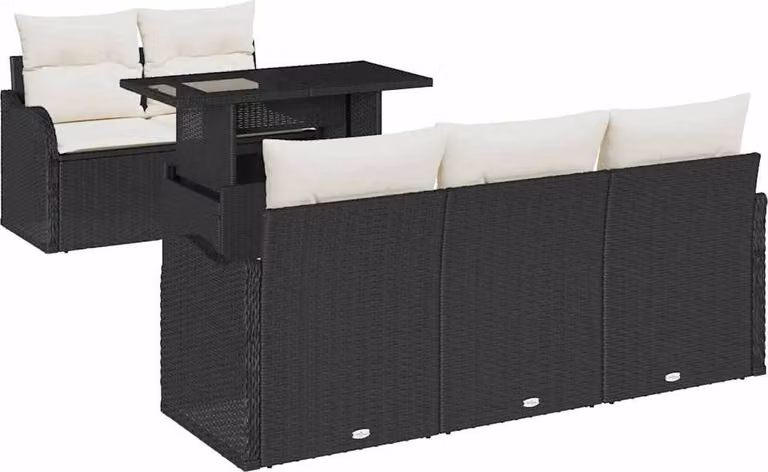 Set Divano da Giardino 6 pcs Nero e Crema polyrattan