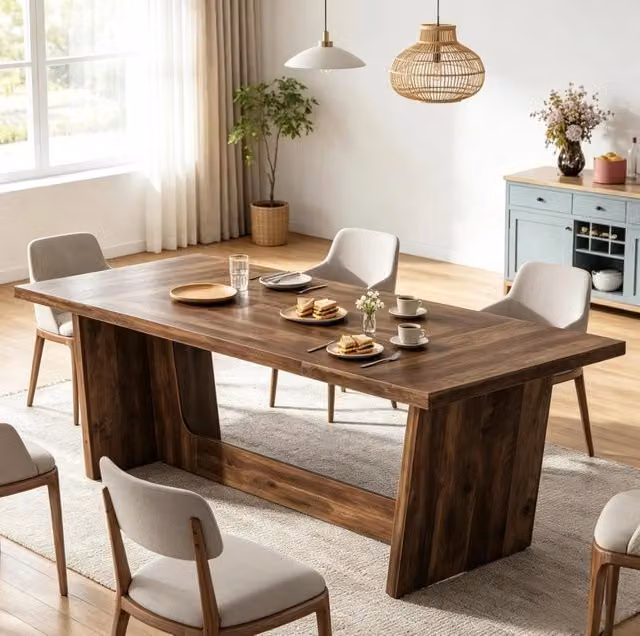 Tavolo da Pranzo in Legno Massiccio 180x79x75 cm con Piano Ampio e Base Robusta per 6-8 Persone stile Country