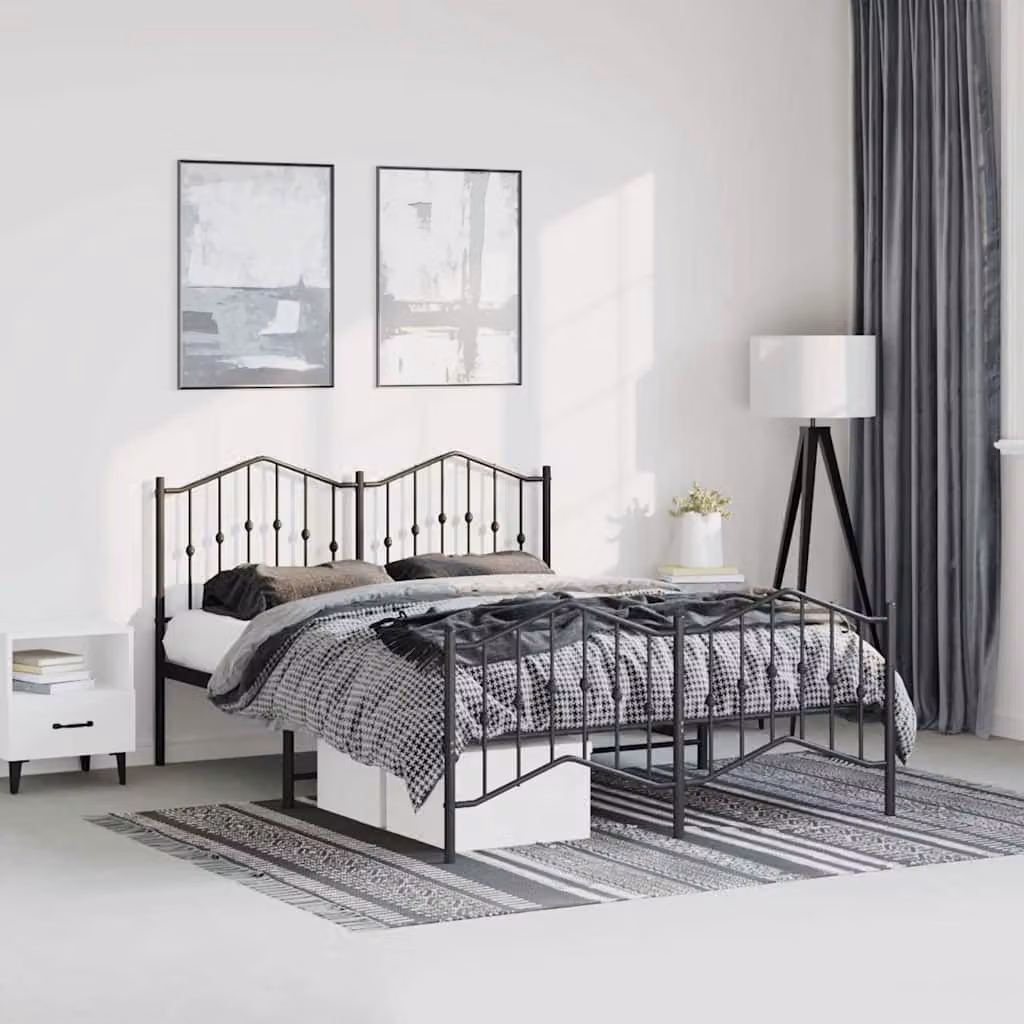 vidaXL Giroletto con Testiera e Pediera in Metallo Nero L: 135 cm, P: 190 cm