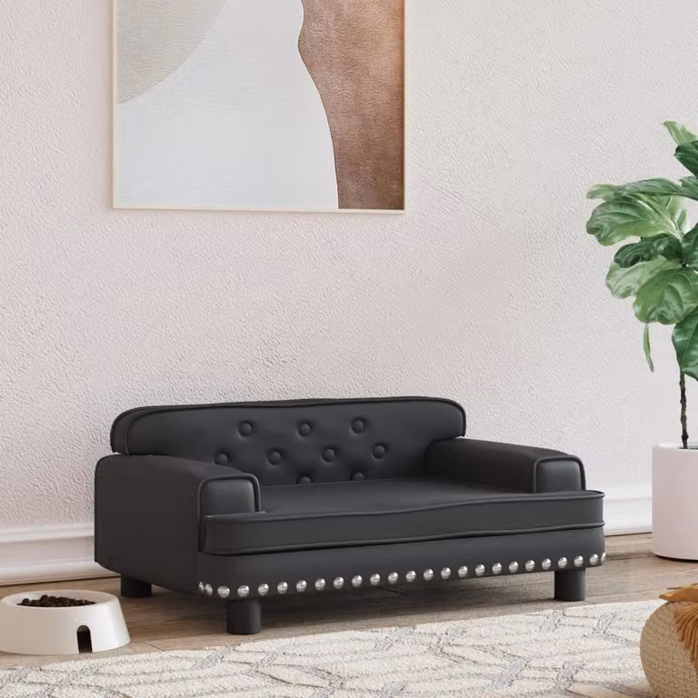 The Living Store Letto per cani nero 70x45x30 cm Similcuoio