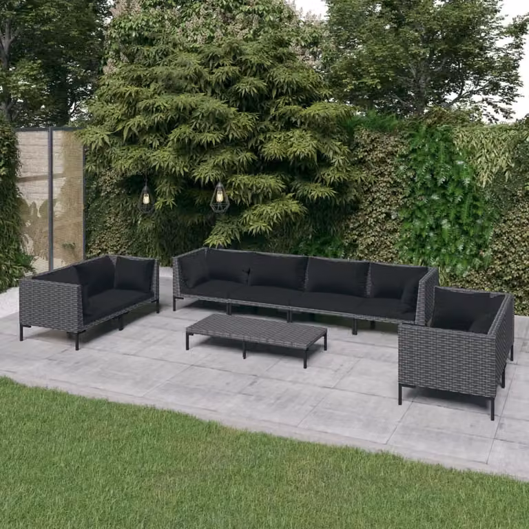 Maison Exclusive - Set da giardino da 9 pezzi con cuscini in polyrattan grigio scuro