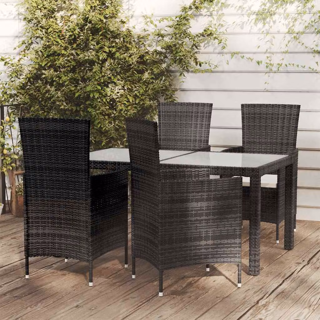 Set da Pranzo da Giardino vidaXL in Polyrattan Nero con Tavolo in Vetro e 5 Sedute con Cuscini