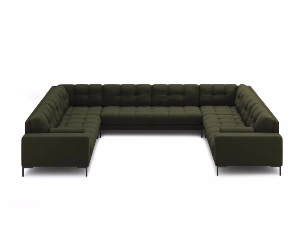 Divano panoramico Bali Cosmopolitan Design a 9 posti in tessuto verde e nero con forma a U e struttura in metallo – 2