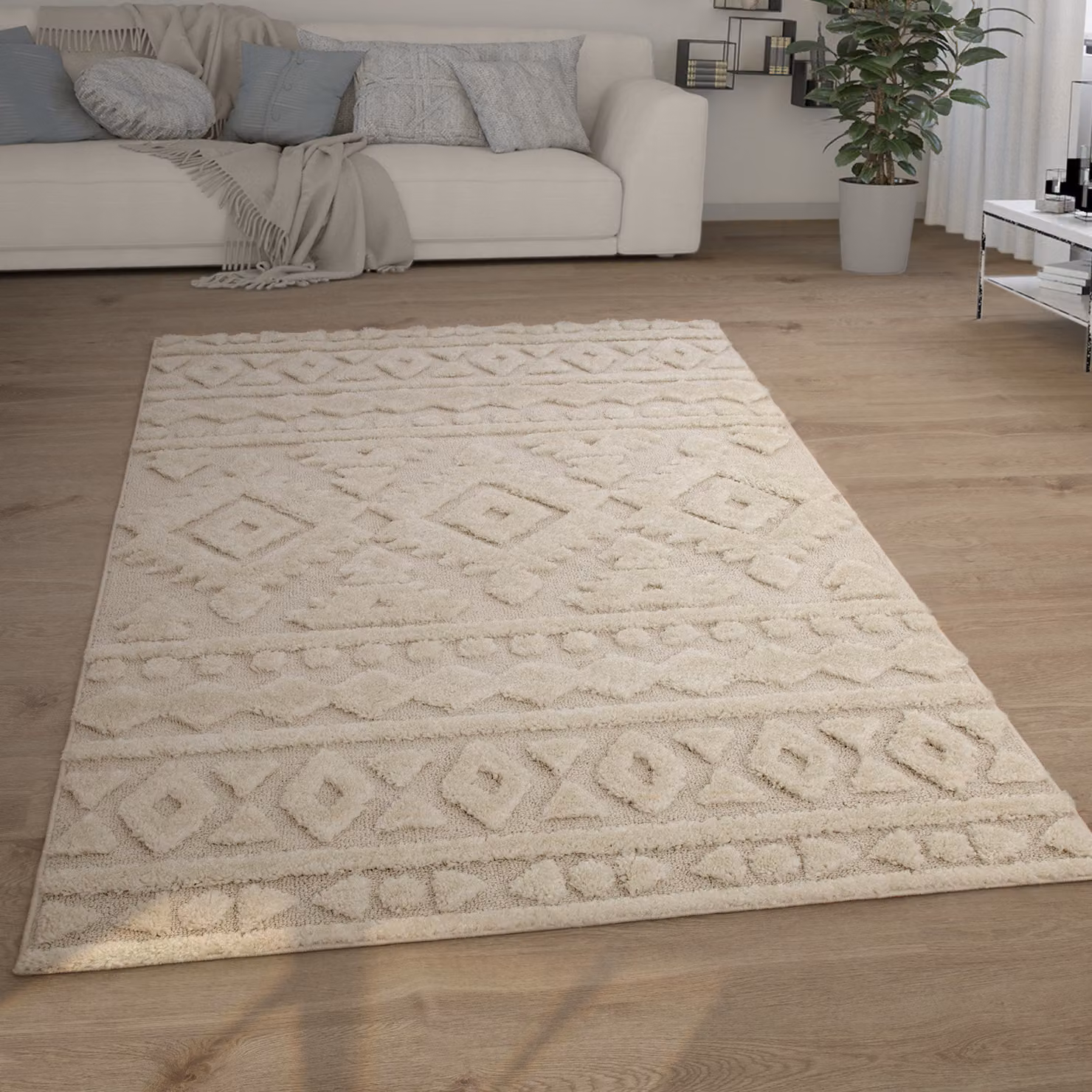 Tappeto Geneva beige con effetto alto-basso, stile scandinavo, L: 160 cm x P: 220 cm – 2