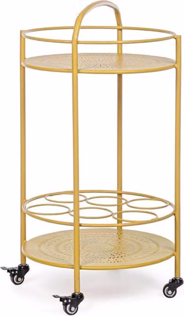 Carrello da cucina moderno GIORDANOSHOP in metallo color ocra con ruote e portabottiglie L/P/H: 45 x 81 x 81 cm