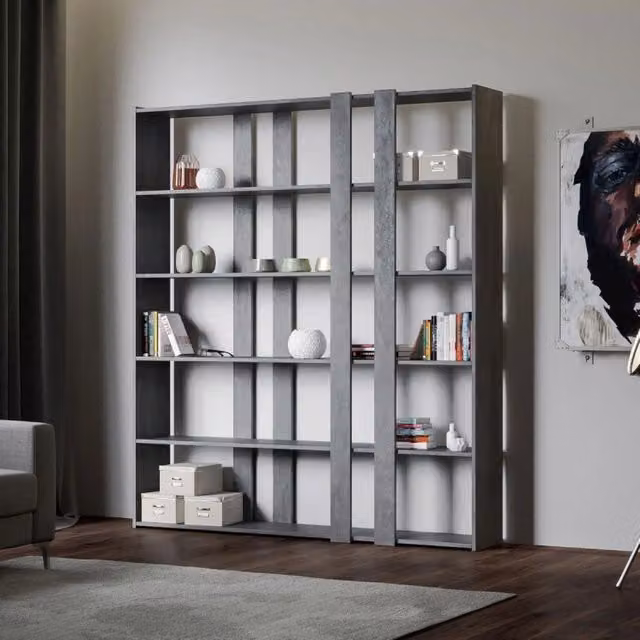 Composizione Libreria A Kato 6R 2 fianchi 4 fasce lunghe - Cemento