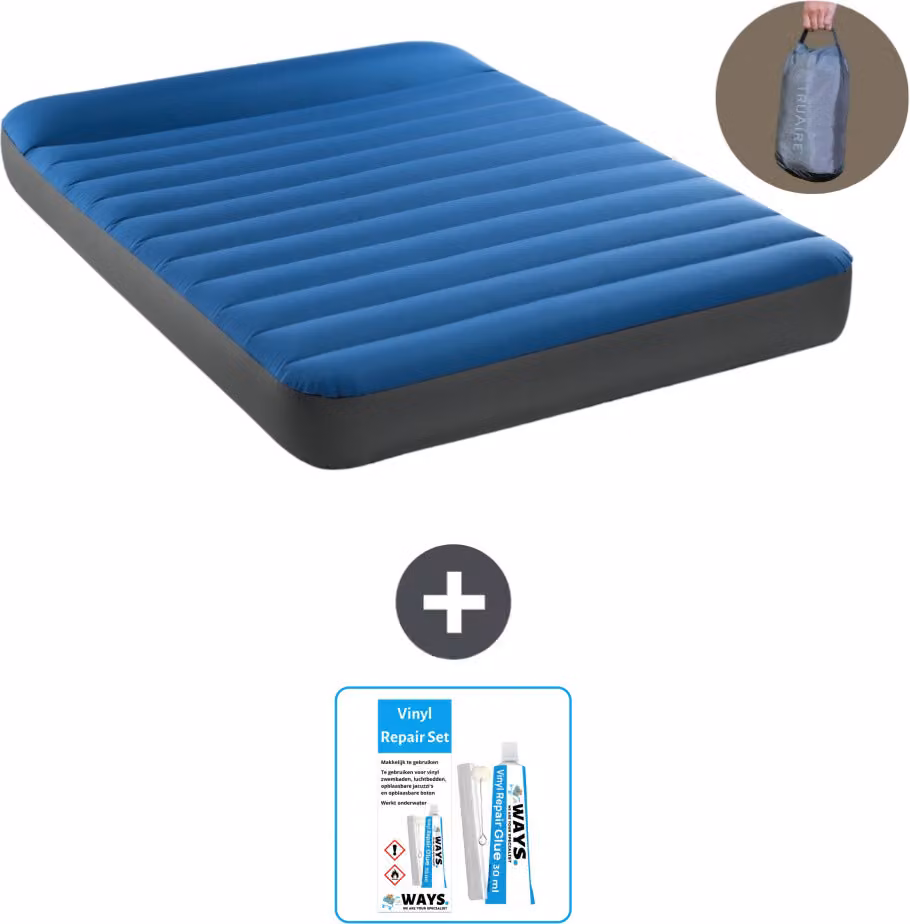 Intex Airbed - Letto matrimoniale - 137 x 191 x 22 cm - Blu - Pompa inclusa - Kit di riparazione
