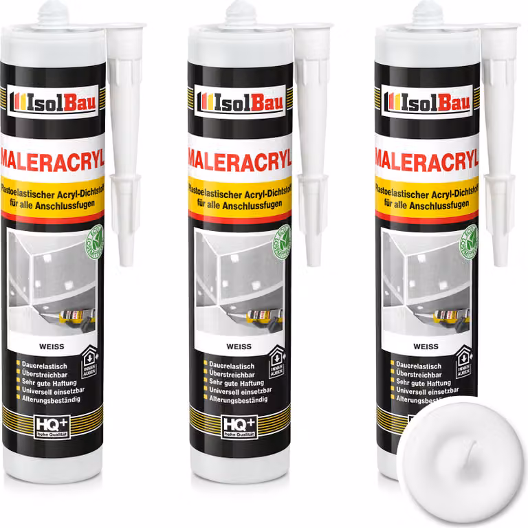 Isolbau Maleracryl 3 x 300 ml, bianco - Sigillante acrilico plastoelastico per l'impermeabilizzazione di giunti in ambienti interni ed esterni - Confezione da 3 cartucce