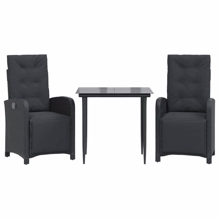 Set da Bistrò 3 pz con Cuscini Nero in Polyrattan