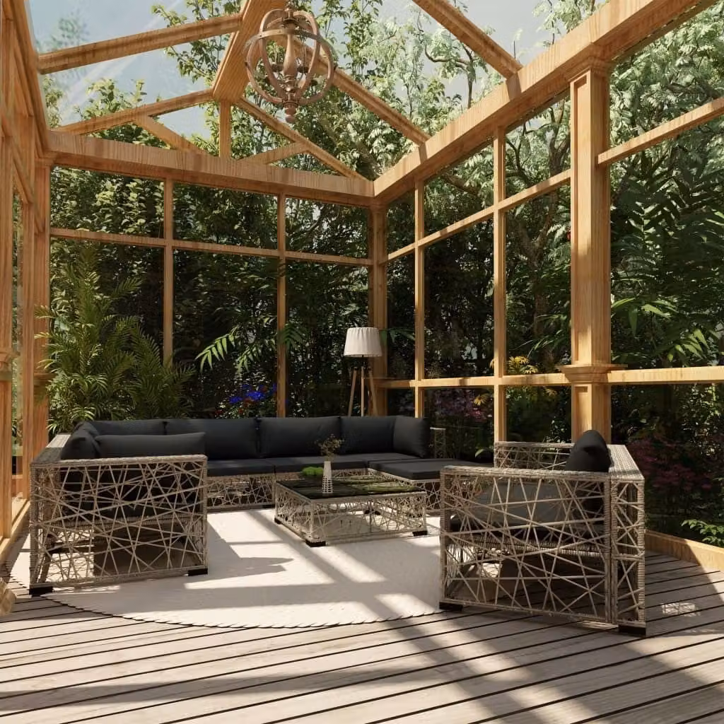 Maison Exclusive - Set da giardino da 10 pezzi con cuscini in rattan sintetico grigio