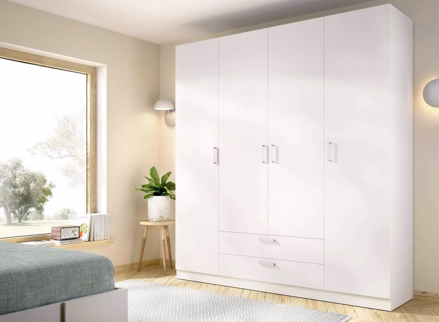 Dmora Guardaroba Grande Colin 52x215h cm Bianco, Appendiabiti 4 Ante