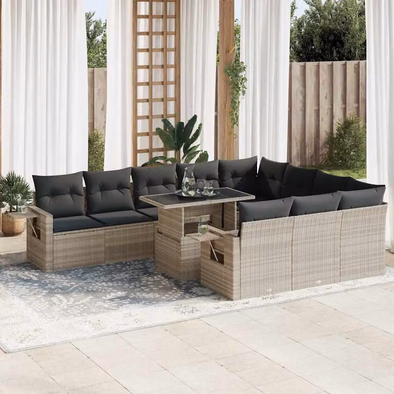 Maison Exclusive - Set da giardino 11 pezzi con cuscini Grigio chiaro Polyrattan
