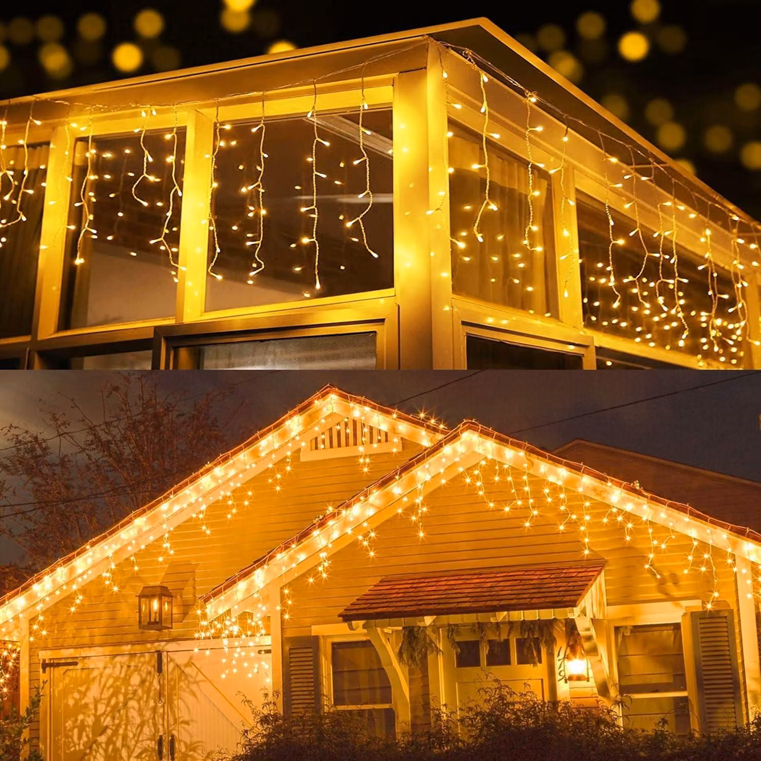 Catena luminosa a forma di fiocchi di neve, 20 metri, 600 LED, luce bianco caldo, impermeabile