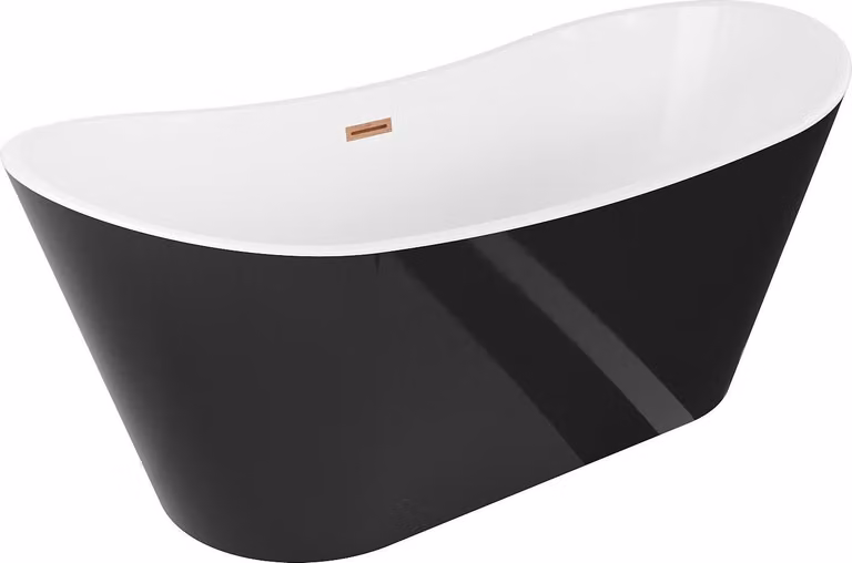 Mexen Montana vasca da bagno autoportante 180 x 90 cm, bianca/nera, troppopieno rame spazzolato - 52011809075-65