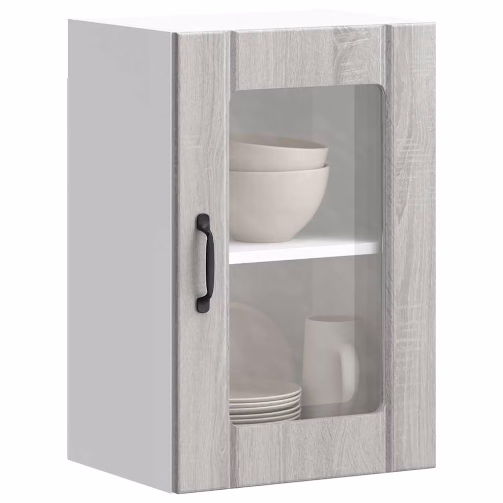 Pensile da cucina moderno vidaXL con ante in vetro, Grigio, L: 60 cm, H: 31 cm, P: 40 cm