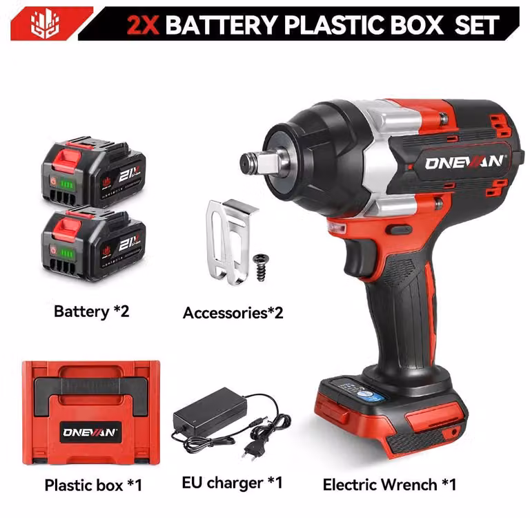 Avvitatore a impatto a batteria - Avvitatore elettrico a impatto - Attacco quadrato da 1,27 cm - 1800 Nm - 18 V - Motore brushless - 7200 colpi/min - 2 batterie - Arancione