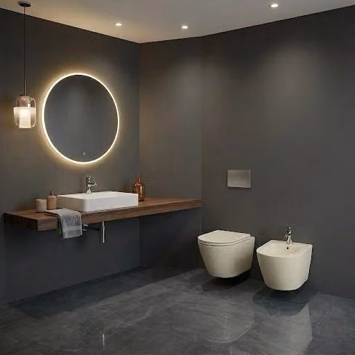 Set di sanitari sospesi FEELING Rak Ceramics in ceramica: vaso, bidet e copriwater soft-close Beige Opaco