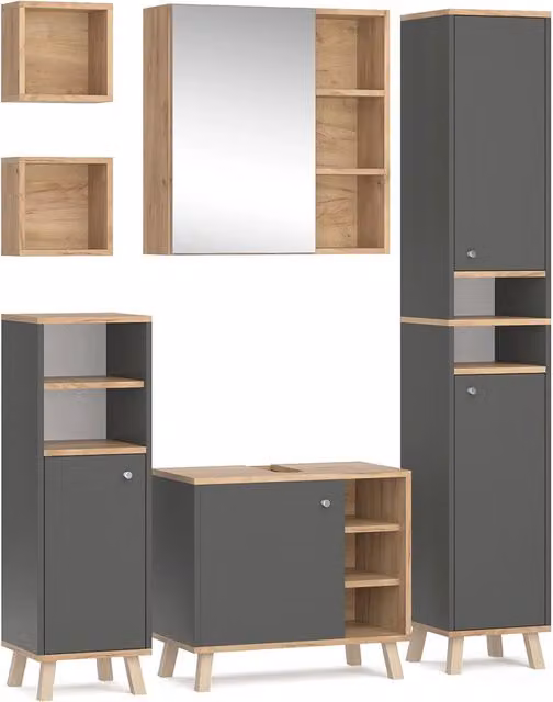 Set mobili bagno Senyo Antracite 6 pezzi Vicco