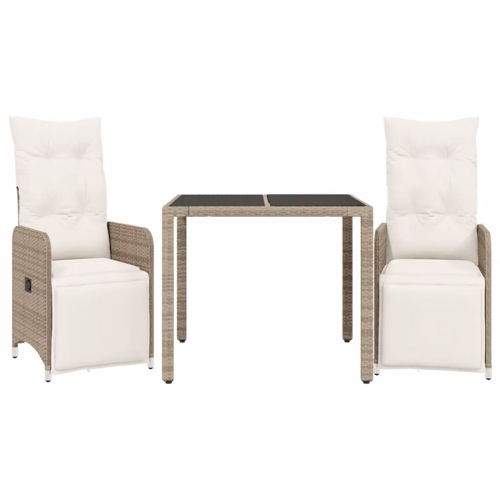 Set Bistrò da Giardino 3 pz con Cuscini in Polyrattan Marrone