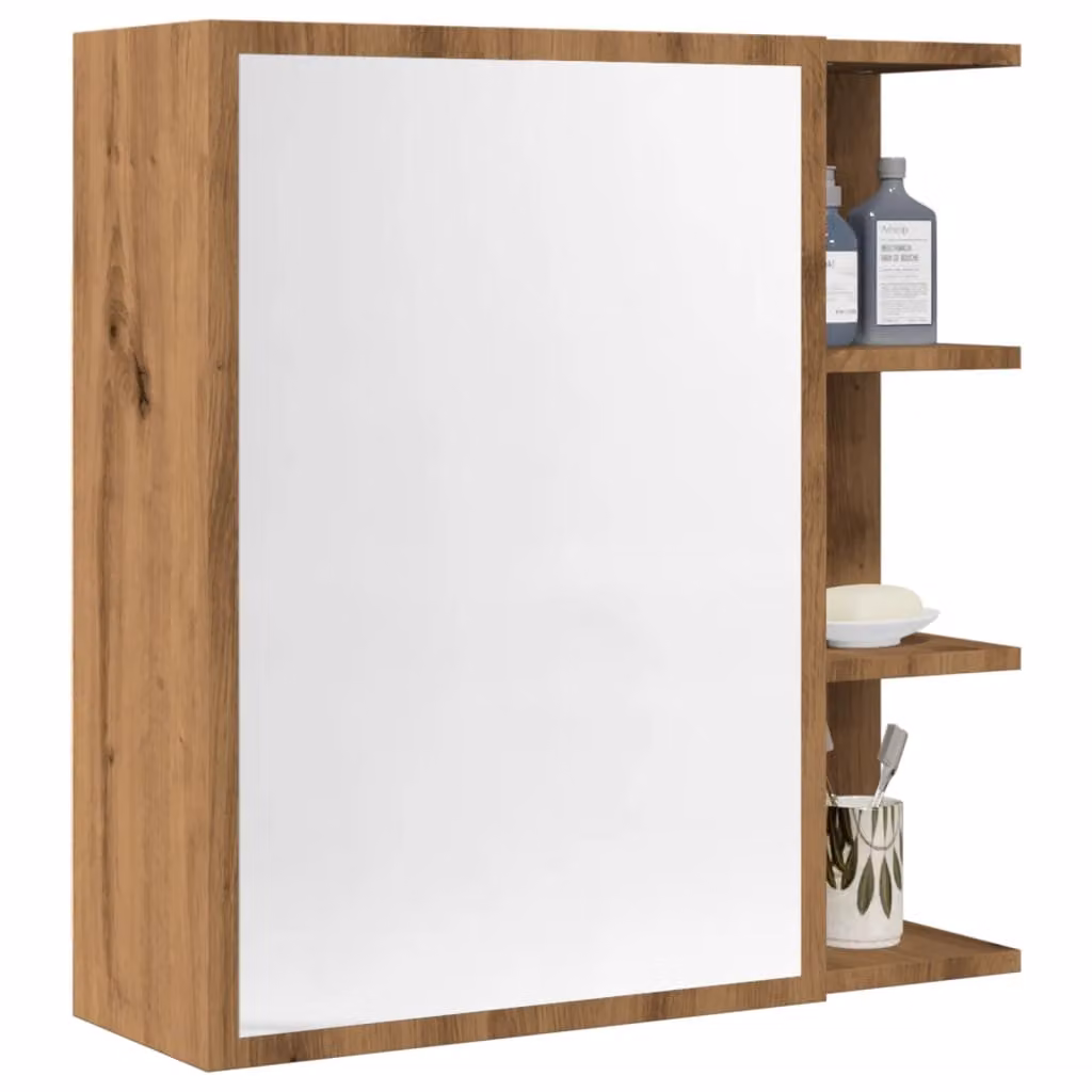 Mobile bagno con specchio vidaXL in rovere marrone, L: 62,5 cm, P: 20,5 cm, H: 64 cm