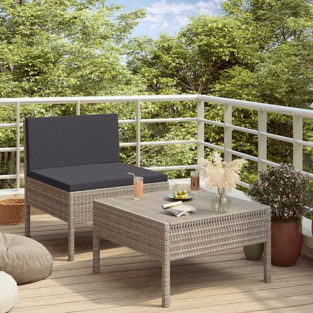 Maison Exclusive - Set da giardino a 2 pezzi con cuscini in polyrattan grigio