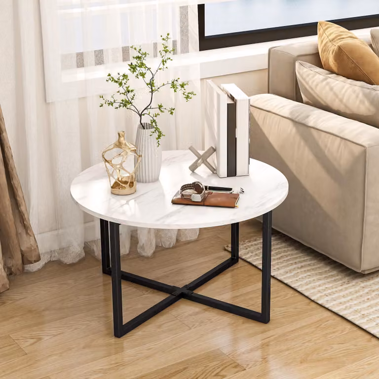 Solidchoice - Tavolino rotondo in metallo e legno, ideale per il soggiorno