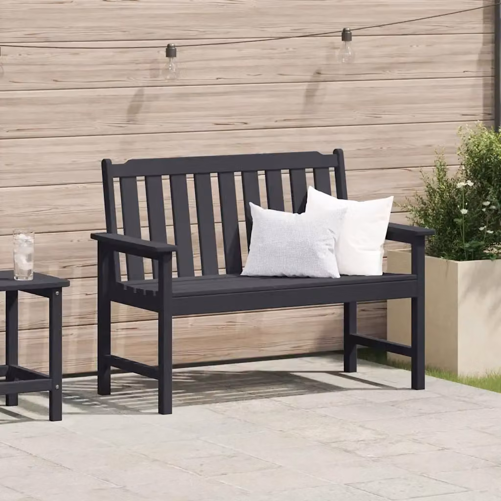 Panchina da giardino moderna nera con braccioli e cuscini L: 120 cm, P: 59 cm, H: 88 cm – 2