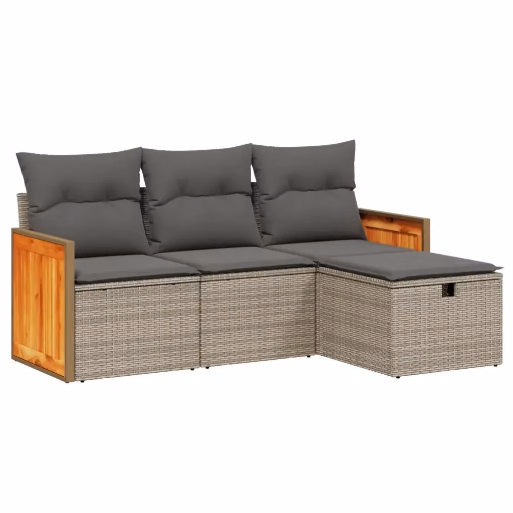 vidaXL Set Divani da Giardino a L 4 pz in Polyrattan Grigio con Cuscini e Struttura in Acciaio – 2