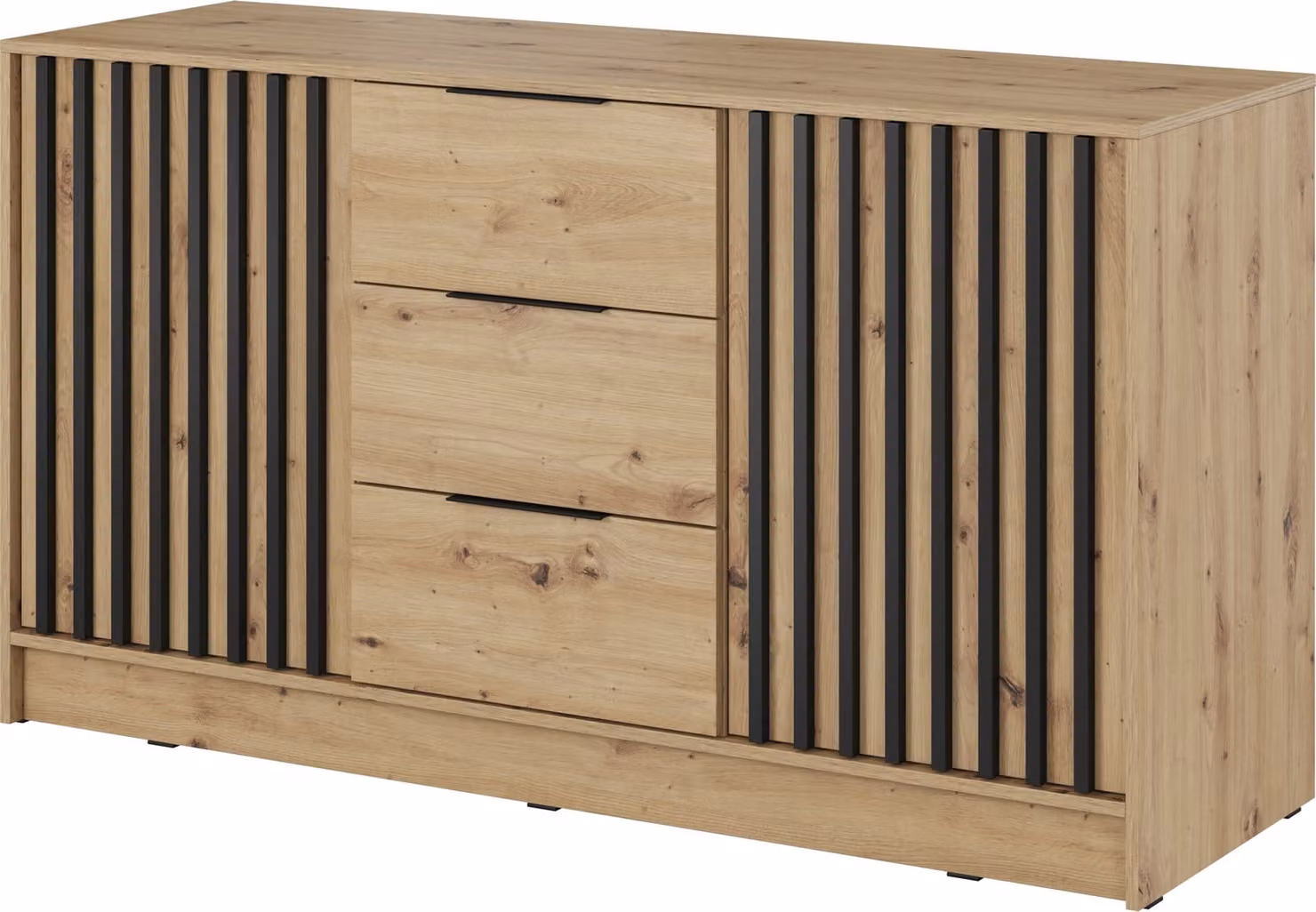 Masseno cassettiera NELIANA 155 cm credenza con 3 cassetti e 2 ante per soggiorno camera da letto moderna 155x45x86 cm rovere Artisan / rovere Artisan