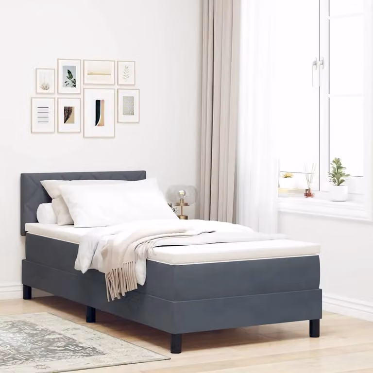 Letto a molla con illuminazione LED vidaXL in velluto grigio, L/P: 200 x 90 cm