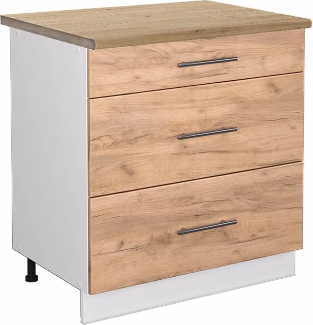 Mobiletto base per cucina Fame-Line Rovere dorato/Bianco 80 cm con 3 cassetti, PL Rovere Vicco