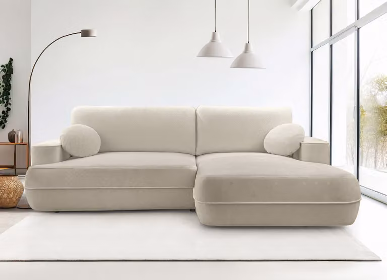 AX LIVING Divano angolare con funzione letto Peoni 267 cm beige con contenitore R