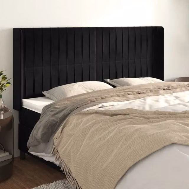 Testiera ad orecchio vidaXL in velluto nero L: 163 cm, P: 16 cm, H: 118/128 cm