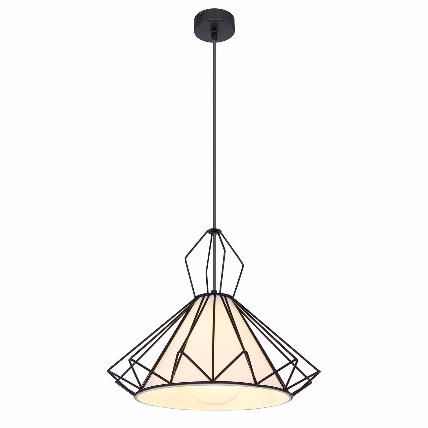 Globo Lighting lampada a sospensione in metallo nero opaco, metallo nero, tessuto bianco, ø: 400mm, H: 1200mm, escl. 1x E27 60W 230V