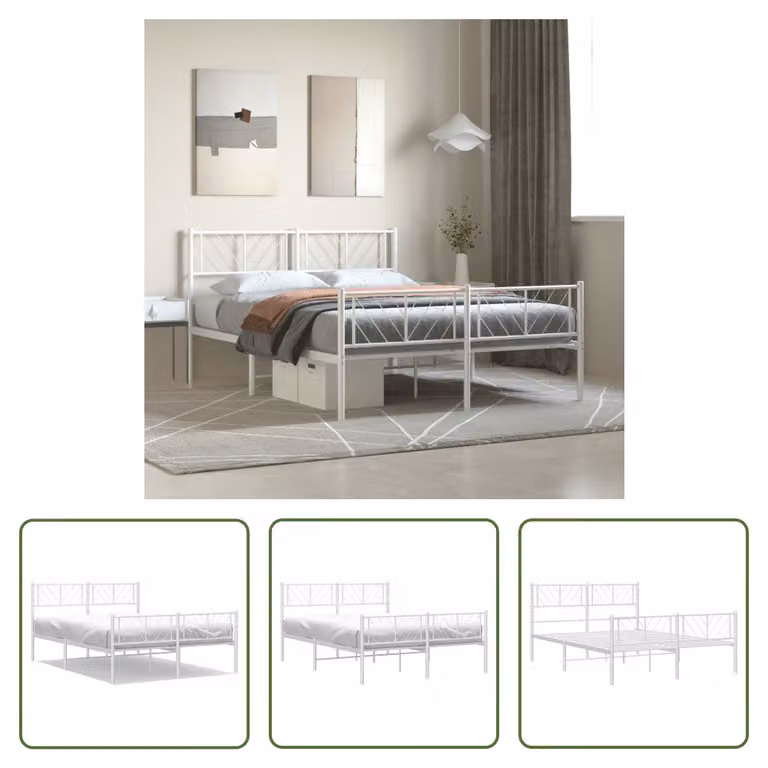 The Living Store Struttura letto con testiera e pediera in metallo bianco 135x190 cm