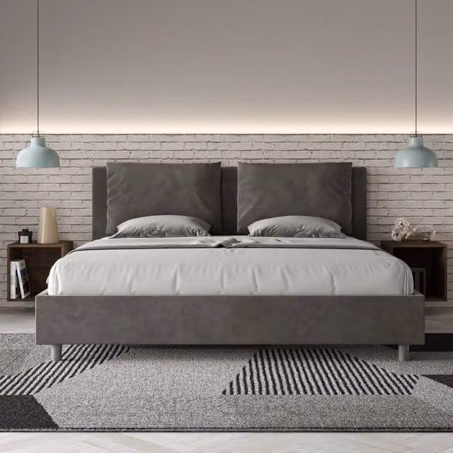 Letto matrimoniale Ityhome con rete imbottita in microfibra grigio L/P: 180 x 200 cm