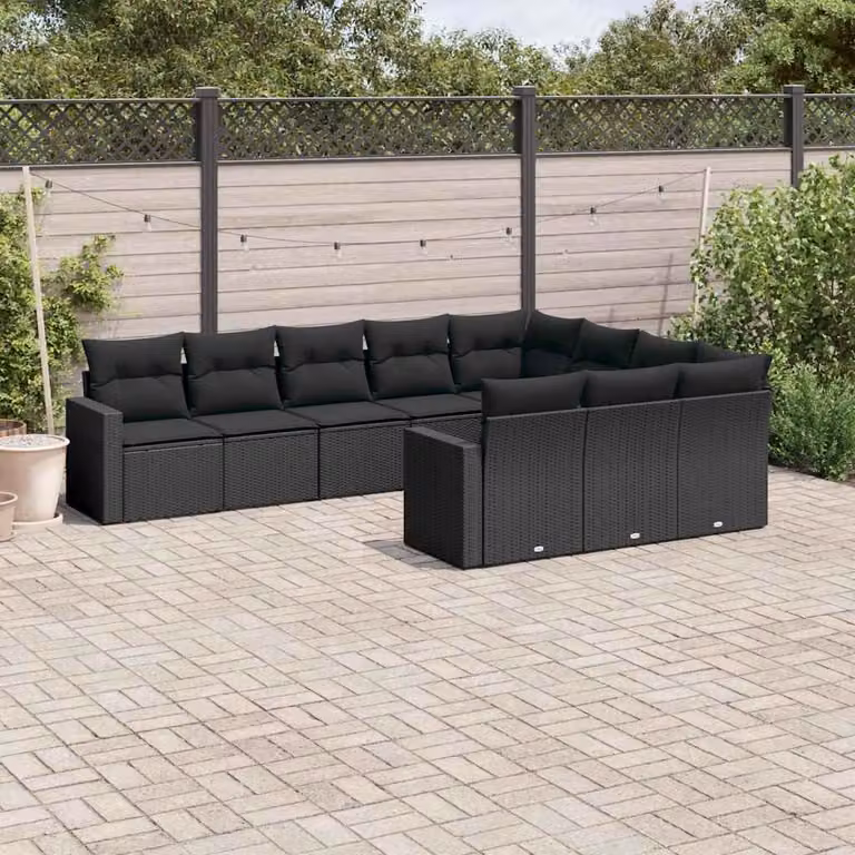 Set di Divani da Giardino vidaXL a Forma di L con Cuscini, Polyrattan e Struttura in Acciaio Nero