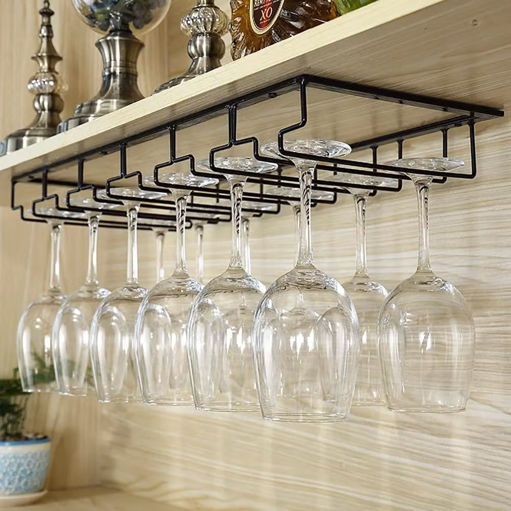 Portaoggetti da parete, dimensioni 60x22,5 cm, 6 scomparti, metallo, nero, per la cucina